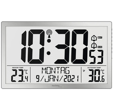 Funkwanduhr mit Anzeige von Innen- und Außentemperatur, Datum und Uhrzeit