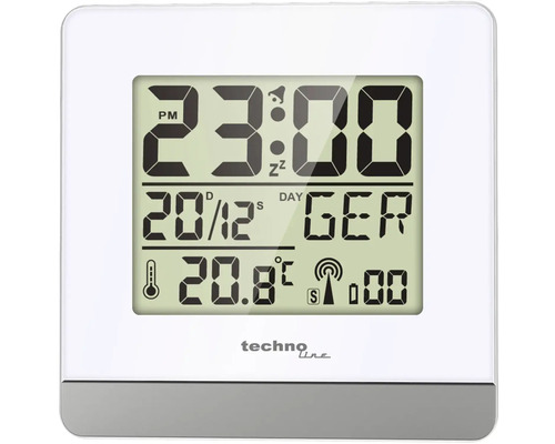 Funkwecker weiß 7,9x7,9x3 cm Funkwecker mit Anzeige von Uhrzeit, Datum und Innentemperatur