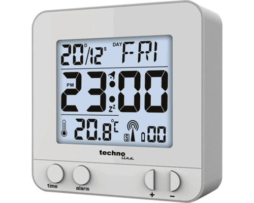 Funkwecker silber 8x8x3 cm Digitaler Wecker mit Anzeige von Uhrzeit, Datum und Temperatur