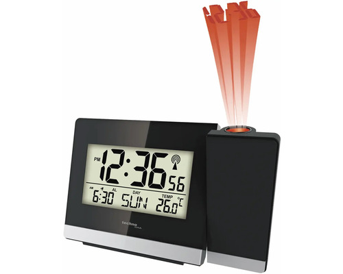 Projektionswecker Funkwecker schwarz Projektion der Uhrzeit 14,7x9,2x4,2 cm Funkwecker mit Projektion zur Anzeige von Uhrzeit, Datum und Temperatur