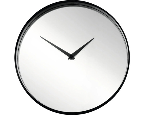 Runde Wanduhr mit schwarzem Rahmen und Zeigern