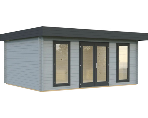 Gartenhaus Palmako Bret 19,9 m² inkl. Fußboden 574 x 474 cm hellgrau-anthrazit Gartenhaus mit Doppeltür und Fenstern