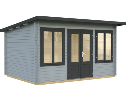 Gartenhaus Palmako Lisa 11,5 m² inkl. Fußboden 440 x 366 cm hellgrau-anthrazit Gartenhaus aus Holz mit Fenstern und Doppeltür