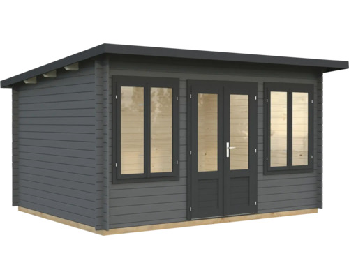 Gartenhaus Palmako Lisa 11,5 m² inkl. Fußboden 440 x 366 cm dunkelgrau-anthrazit Gartenhaus aus Holz mit Fenstern und Doppeltür