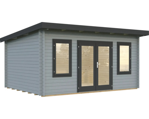 Gartenhaus Palmako Lisa 14,2 m² inkl. Fußboden 494 x 394 cm hellgrau-anthrazit Gartenhaus mit Fenstern und Doppeltür