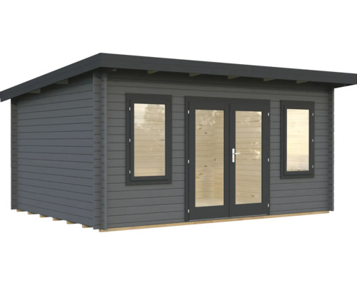 Gartenhaus Palmako Lisa 14,2 m² inkl. Fußboden 494 x 394 cm dunkelgrau-anthrazit Gartenhaus mit Fenstern und Doppeltür aus Holz