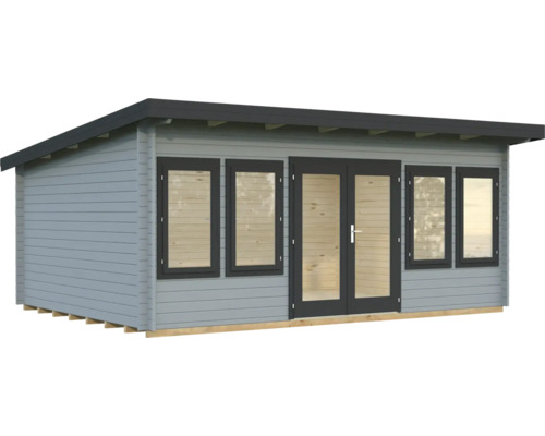 Gartenhaus Palmako Lisa 19,4 m² inkl. Fußboden 578 x 447 cm hellgrau-anthrazit Gartenhaus mit Fenstern und Doppeltür