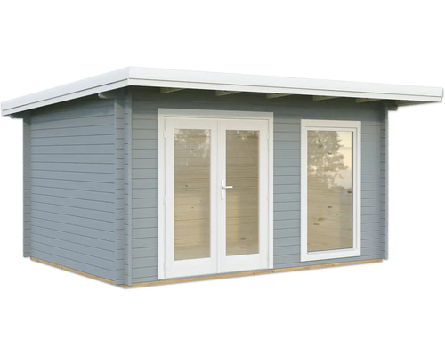Gartenhaus Palmako Heidi 11,7 m² inkl. Fußboden 478 x 403 cm hellgrau-weiß Gartenhaus mit Doppeltür und Fenster