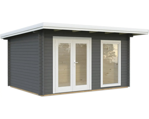Gartenhaus Palmako Heidi 11,7 m² inkl. Fußboden 478 x 403 cm dunkelgrau-weiß Gartenhaus mit Doppeltür und Fenster