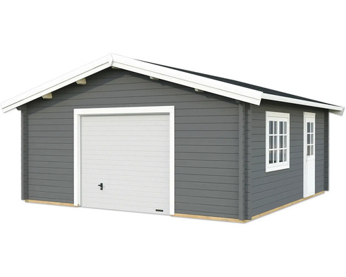 Einzelgarage Palmako Roger 27,7 m² mit Sektionaltor 622 x 596 cm dunkelgrau-weiß Graues Gerätehaus mit Garagentor, Fenster und Tür
