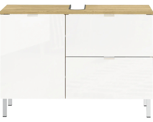 Waschbeckenunterschrank Germania Mauresa BxHxT 80x56x34 cm weiß/grandson eiche Waschbeckenunterschrank mit zwei Türen und Schublade, Holzplatte