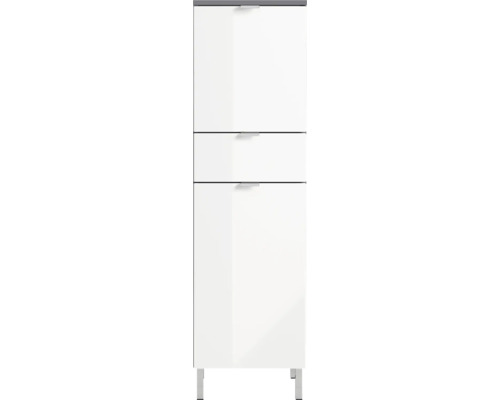 Weißer Badezimmerschrank mit zwei Schubladen und einer Tür