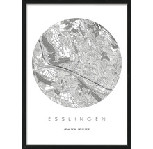 Gerahmtes Wandbild mit Stadtplan von Esslingen und Koordinaten