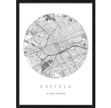 Gerahmtes Poster mit Stadtplan von Krefeld und Positionsangabe