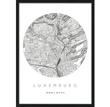 Gerahmtes Poster mit Karte von Luxemburg und den Koordinaten 49 Grad 36 Minuten 39 Sekunden Nord, 06 Grad 07 Minuten 54 Sekunden Ost
