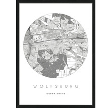 Gerahmtes Bild Wolfsburg Karte 53x73 cm