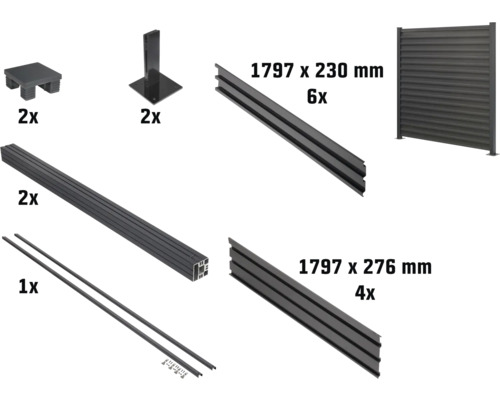 Bausatz für einen blickdichten Zaun mit Halterungen, Leisten und Schrauben