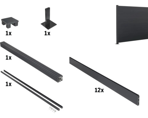 Steckzaun-Erweiterungsset floraworld Aluminium zum Aufdübeln 180 x 180 cm anthrazit Steckzaun-Erweiterungsset floraworld Aluminium zum Aufdübeln 180 x 180 cm anthrazit