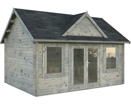 Gartenhaus Palmako Claudia 14,2 m² inkl. Fußboden 494 x 376 cm tauchgrundiert grau Holzgartenhaus mit Fenster und Doppeltür