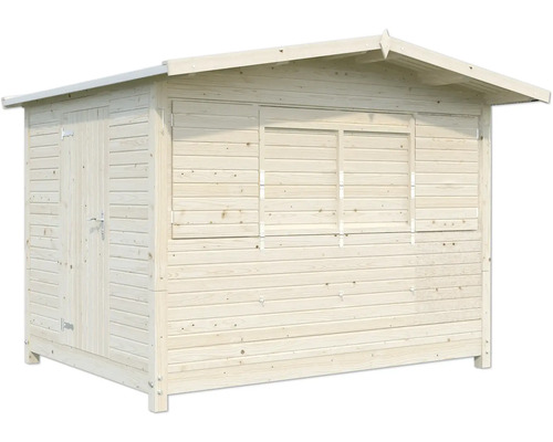 Holzgartenhaus mit Tür und Fensterläden