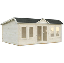 Gartenhaus aus Holz mit Fenstern und Doppeltür