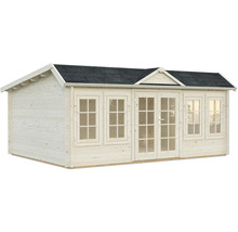 Gartenhaus aus Holz mit Fenstern und Doppeltür