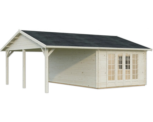 Holzgartenhaus mit Carport und Doppeltür