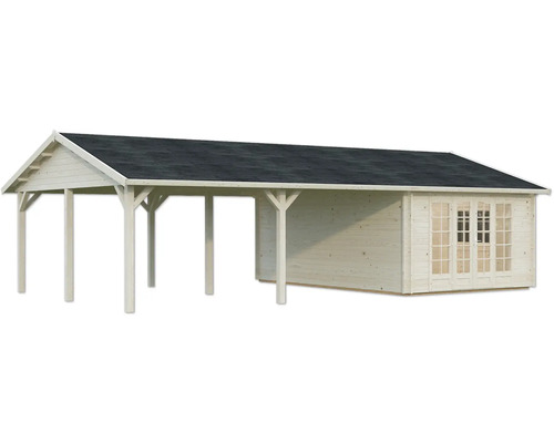 Holzgartenhaus mit Carportanbau