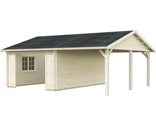 Holzgartenhaus mit Anbau und Fenster