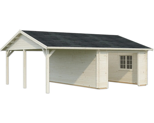 Holzgartenhaus mit Anbau und Fenster