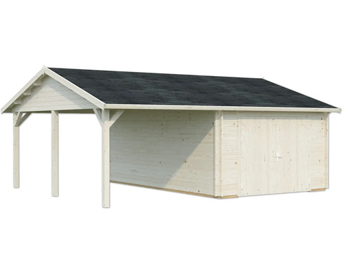 Holzgartenhaus mit Vordach und Dachpappe