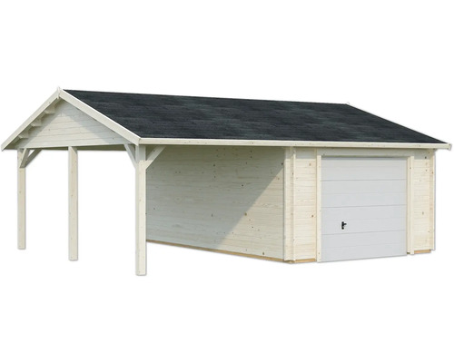 Holzgarage mit Carport und Flachdach