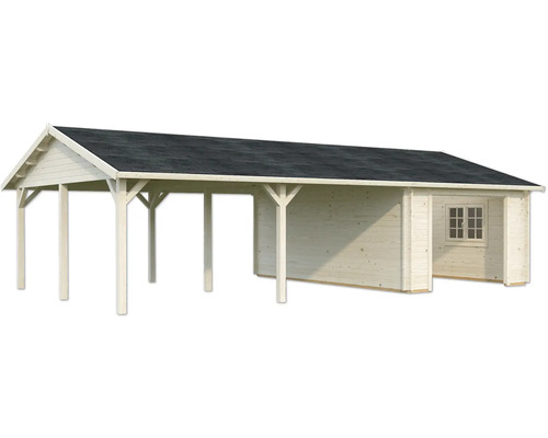 Holzgarage mit Geräteraum und Carport