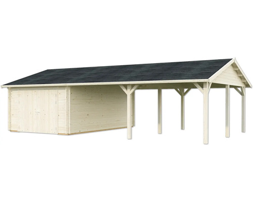 Holzgarage mit angebautem Carport