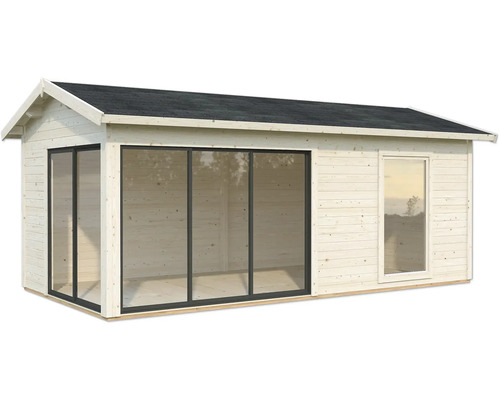 Holzgartenhaus mit großem Fenster