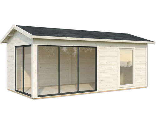 Holzgartenhaus mit Fenstern und Flachdach