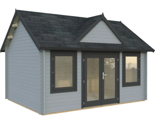 Gartenhaus Palmako Claudia 14,2 m² inkl. Fußboden 494 x 376 cm hellgrau-anthrazit Gartenhaus mit Doppeltür und Fenstern