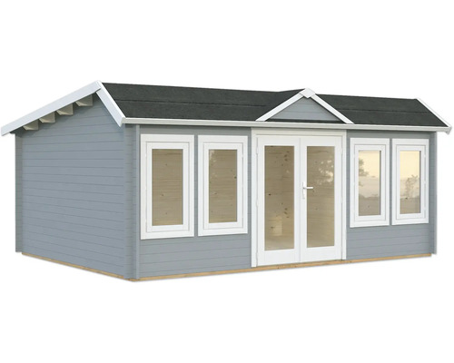 Gartenhaus Palmako Claudia Pent 19,4 m² inkl. Fußboden 578 x 425 cm hellgrau-weiß Gartenhaus mit Fenstern und Doppeltür
