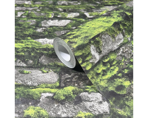 Tapetenrolle mit Steinmauer-Motiv und Moosbewuchs