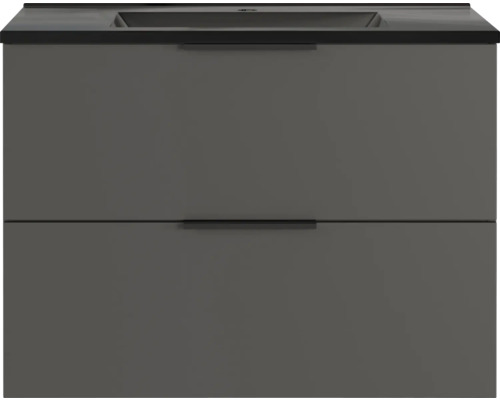 Badmöbelset 2-teilig Germania GW-Crandon BxHxT 81 x 61 x 47 mm Frontfarbe graphit mit Waschtisch Mineralguss schwarz Griff schwarz 7881-547 Waschbeckenunterschrank mit zwei Schubladen