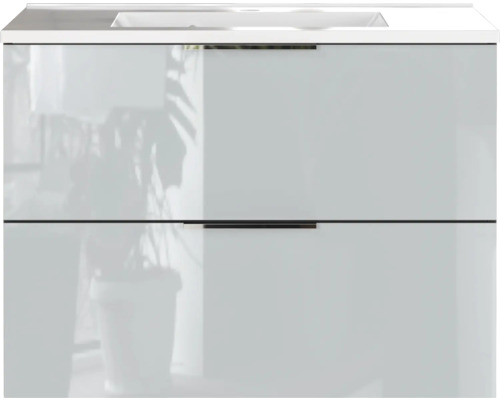 Badmöbelset 2-teilig Germania GW-Vasio BxHxT 81 x 61 x 47 mm Frontfarbe grau mit Waschtisch Mineralguss schwarz Griff chrom 7993-587 Waschtischunterschrank mit zwei Schubladen