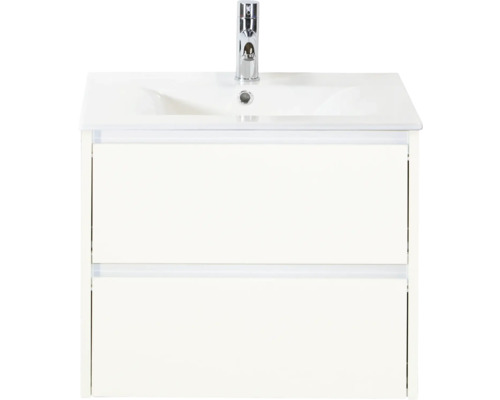 Badmöbelset Sanox Dante BxHxT 61 x 52 x 46 cm Frontfarbe weiß hochglanz mit Waschtisch Keramik Waschtisch mit zwei Schubladen und Armatur