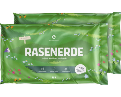 Zwei Säcke Rasenerde von Wundertgarten, torffreie Spezialerde für vitalen Rasen, 35 Liter