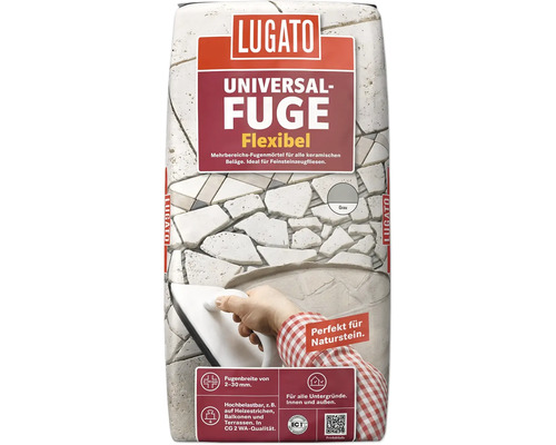 Lugato Fugenmörtel Universalfuge silbergrau 20 kg Lugato Universal Fuge flexibel, Mehrbereichs-Fugenmörtel für keramische Beläge und Feinsteinzeugfliesen