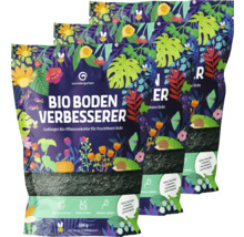 Drei Packungen Bio Bodenverbesserer von Wundgarten mit Pflanzenkohle für fruchtbare Erde