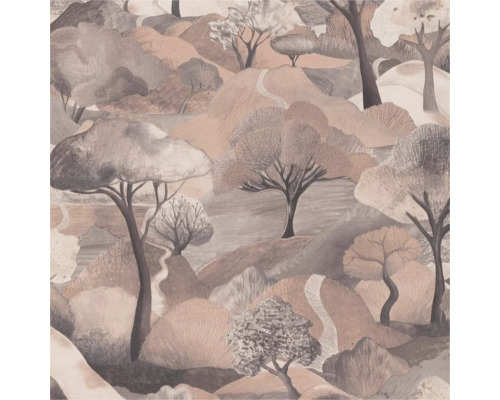 Vliestapete 10433-32 Gentle Landschaft beige Tapete mit Baummuster in einer Landschaft.