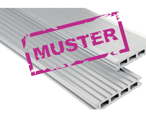 Handmuster zu Konsta WPC Terrassendiele Primera Hohlkammerprofil glatt 26x145 mm grau