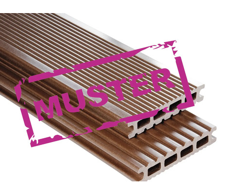 Handmuster zu Konsta WPC Terrassendiele Futura Hohlkammerprofil glatt 26x145 mm schokobraun Handmuster zu Konsta WPC Terrassendiele Futura Hohlkammerprofil glatt 26x145 mm schokobraun