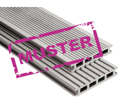 Handmuster zu Konsta WPC Terrassendiele Futura Hohlkammerprofil gebürstet 26x145 mm graubraun Handmuster zu Konsta WPC Terrassendiele Futura Hohlkammerprofil gebürstet 26x145 mm graubraun