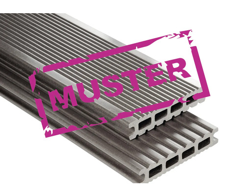 Handmuster zu Konsta WPC Terrassendiele Futura Hohlkammerprofil glatt 26x145 mm graubraun Handmuster zu Konsta WPC Terrassendiele Futura Hohlkammerprofil glatt 26x145 mm graubraun